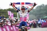 SAM AGAIN PLEASE: Tom Pidcock celebrates after winning the gold medal in the men's cross country mountain biking at the Tokyo 2020 Olympics - he will be aiming to repeat that feat in Paris on Monday Picture: PA
