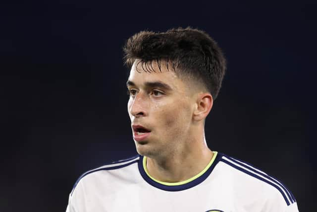 LEICESTER, ENGLAND - OCTOBER 20: Marc Roca of Leeds United during the Premier League match between Leicester City and Leeds United at The King Power Stadium on October 20, 2022 in Leicester, England. (Photo by Alex Pantling/Getty Images)