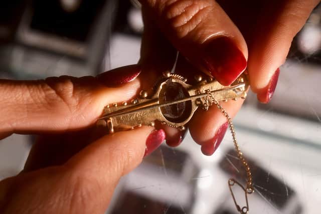 Jessica Spencer from Aladdin’s Cave Jewellery, a family-run antique and vintage jeweller in Leeds’ historic Queens Arcade who have been dealing in antique jewellery for over 45 years.