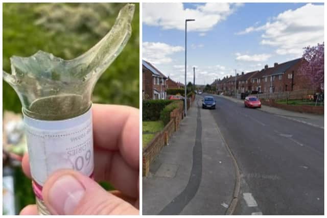 Hunter smashed the bottle over her partner's head during an argument in the street. (pics submitted / Google Maps)