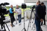 Wakefield Trinity coach Daryl Powell, left and Sheffield Eagles boss Mark Aston are interviewed ahead of the 1895 Cup final. Picture by Alex Whitehead/SWpix.com.