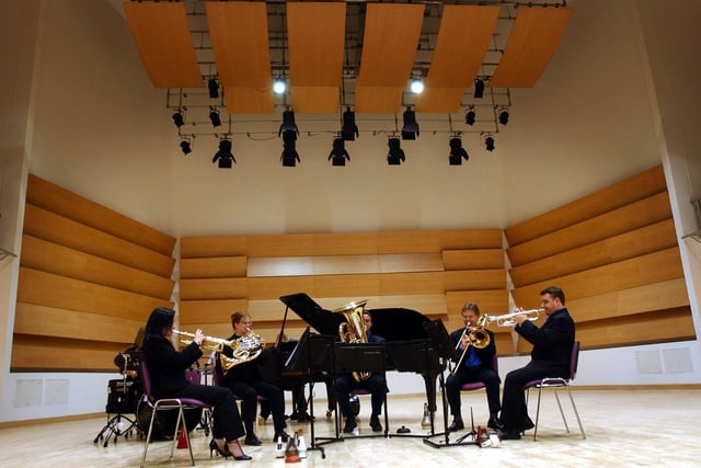 The Venue, a brand new state-of-the-art 350-seat music facility opened at Leeds College of Music. Pictured are the Fine Arts Brass Ensemble, the first group to use the facility to practice before the Leeds International Concert Season.