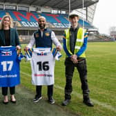 Image: (L-R) Wade White, Leeds Rhinos Academy player and apprentice; Emma Grant, Head of Trade Engagement, Checkatrade; Jamie Jones-Buchanan MBE, CEO, Leeds Rhinos; Finn Beaumont, apprentice at Leeds Rhinos stadium and attends Leeds College of Building.
