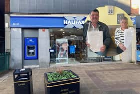 Neighbours Hazel Rowley and Alan Wright have campaigned to stop the closure of the Halifax bank branch in Normanton, Wakefield