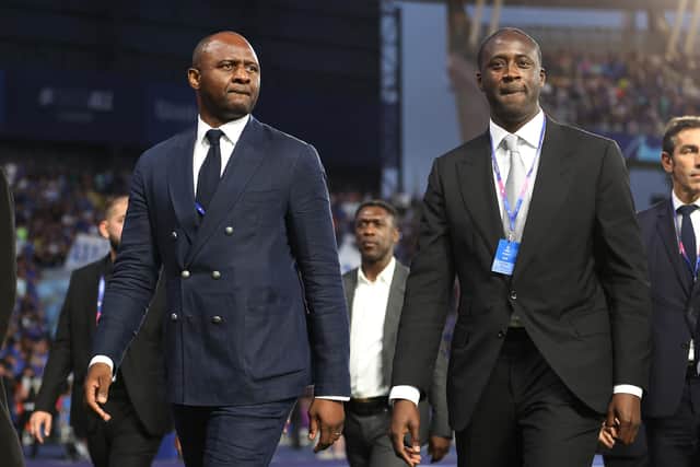 ISTANBUL, TURKEY - JUNE 10: Patrick Vieira and Yaya Toure look on prior to the UEFA Champions League 2022/23 final match between FC Internazionale and Manchester City FC at Ataturk Olympic Stadium on June 10, 2023 in Istanbul, Turkey. (Photo by Michael Steele/Getty Images)