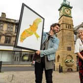 Yorkshire artists Kim Coley (left) and James Davis are pictured in Otley Market Square previewing some of their work which will appear along with work by 30 artists
and wildlife photographers at the third Otley Wildlife Arts Festival this coming weekend (October 6-8). Image: SIMON DEWHURST