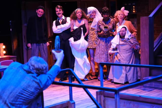 From left, Adam Astill (back to camera), Christopher Godwin, Alex Phelps, Olivia Woolhouse, Andy Cryer, Valeria Antwi, Susan Twist, Charlie Ryan (credit Tony Bartholomew