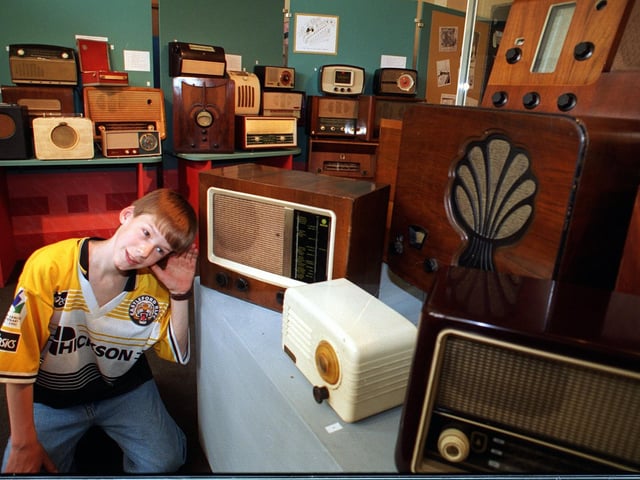 Darren Wilkinson, a member of the Pontefract and District Amateur Radio Society, with some of the old radios at the Radio Times Exhibition held at Pontefract Museum in June 1996.