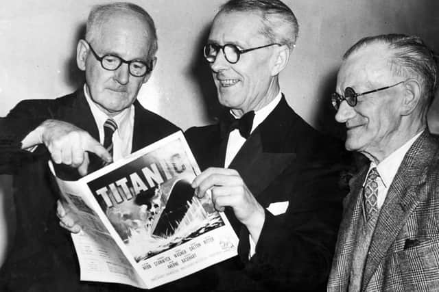 Titanic survivor Cecil William Fitzpatrick, left, with Mr. E. Mitchell and, on the right, Ernest William Varley, an electrical engineer on the Carpathia. PIC: YPN