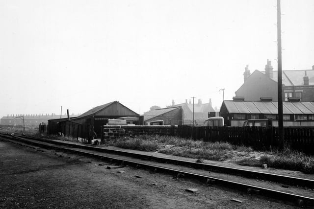 Moor Road showing Bannister Brothers Motor Body Works. Railway lines run alongside. Pictured in August 1947.
