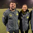 Richard Tillotson, left, with Leeds Rhinos women's coach Lois Forsell and fellow assistant Barry Eaton. Picture by Leeds Rhinos.