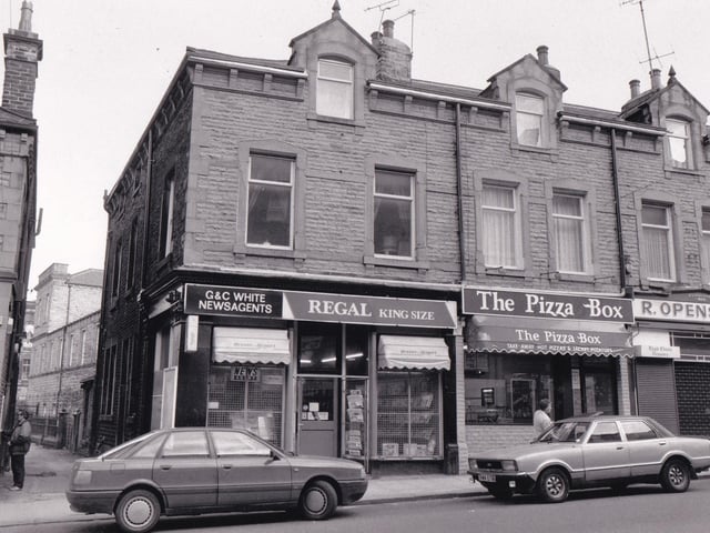 Do you remember White's newsagents and The Pizza Parlour next door? Pictured in November 1988.