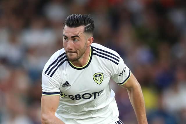 LEEDS, ENGLAND - JULY 31: Jack Harrison of Leeds United looks downfield during the Pre-Season friendly match between Leeds United and Cagliari at Elland Road on July 31, 2022 in Leeds, England. (Photo by Ashley Allen/Getty Images)