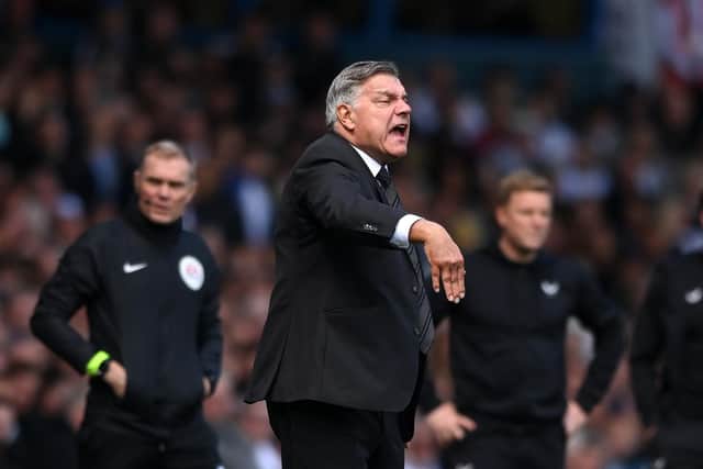 LEEDS, ENGLAND - MAY 13: Sam Allardyce, Manager of Leeds United, gives the team instructions during the Premier League match between Leeds United and Newcastle United at Elland Road on May 13, 2023 in Leeds, England. (Photo by Stu Forster/Getty Images)