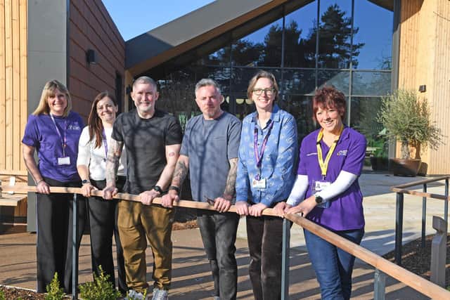 Crewmembers Mike Bates and Gareth Timmins with Sarah Griffin - Director of Communications at Leeds Hospitals Charity, Julia Day - Volunteer, Gail Chapman - Event Fundraiser and Jenna Jordan - Clinical Nurse Specialist.