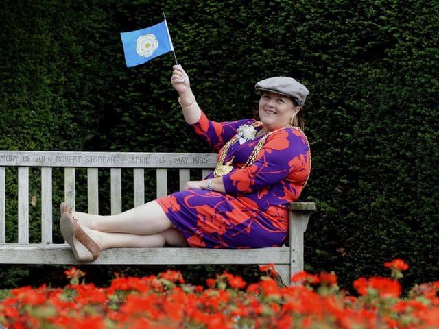 ..then Leeds Mayor Coun Jane Dowson celebrates Yorkshire Day at Lotherton Hall.