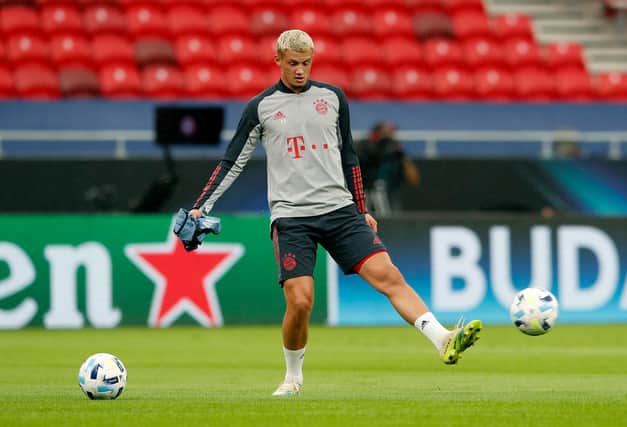 BUDAPEST, HUNGARY - SEPTEMBER 23: Michael Cuisance of Bayern Munich in action during a training session ahead of their UEFA Super Cup match against Sevilla at Stadium Puskas Ferenc on September 23, 2020 in Budapest, Hungary. (Photo by Bernadett Szabo - Pool/Getty Images)