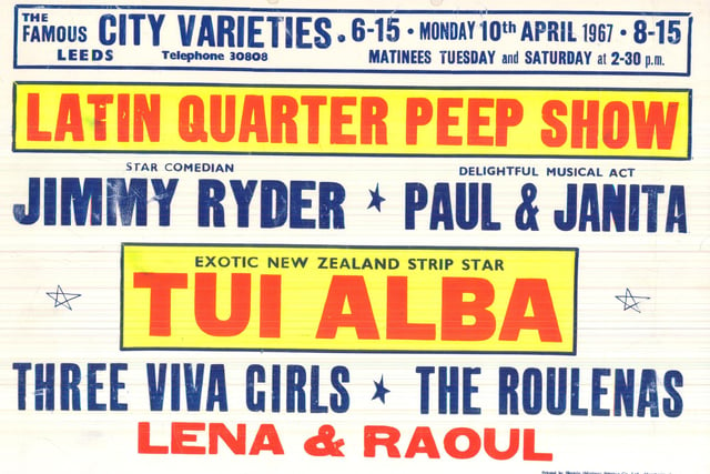 The Latin Quarter Peep Show staged at the City Varieties in April 1967 featured 'exotic New Zealand strip star' Tui Alba.