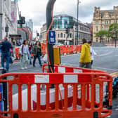 Roadworks around Bishopgate Street, Wellington Street, City Square, Leeds.