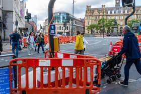 Roadworks around Bishopgate Street, Wellington Street, City Square, Leeds.
