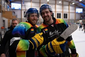 WINNING SMILES: Matt Haywood, pictured above with import forward Zack Brooks, has proved an inspirational and leading figure for Leeds Knights in their winning of the NIHL National regular season league title.
Oliver Portamento