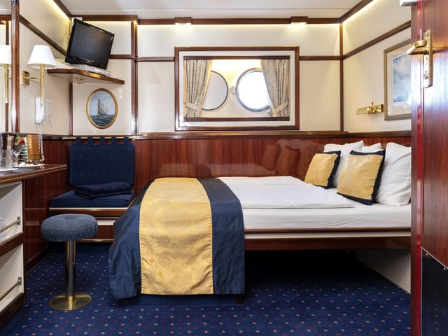 The luxurious cabin complete with portholes