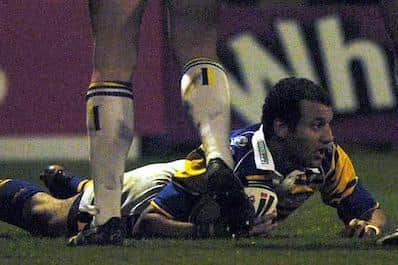Mark Calderwood touches down against Warrington in March, for one of his 35 tries in 2005. Picture by Chris Whiteoak/SWpix.com.