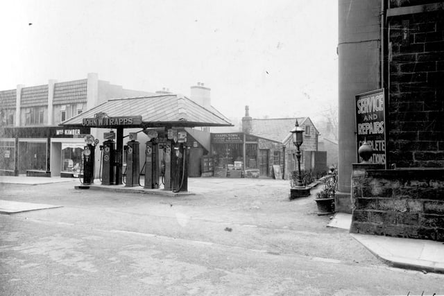 Trapps Garage on Harrogate Road at the junction with Stainbeck Lane pictured in April 1936. It was the garage and motor repair shop business of John William Trapps also Perry Trapps.