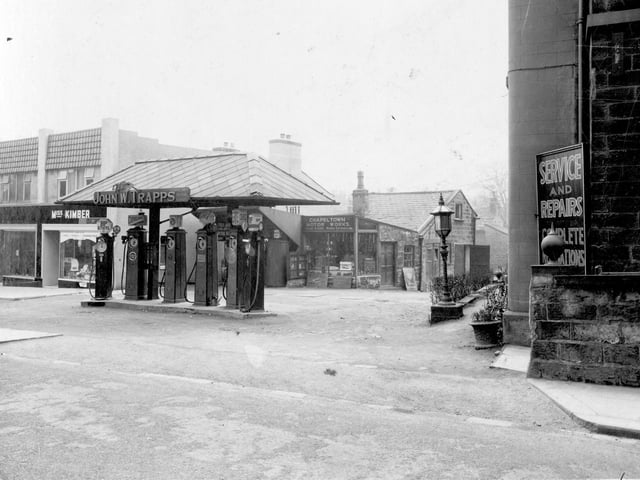 Trapps Garage on Harrogate Road at the junction with Stainbeck Lane pictured in April 1936. It was the garage and motor repair shop business of John William Trapps also Perry Trapps.