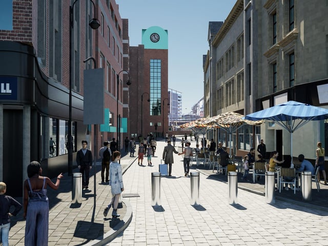 How New Station Street will look once it has been pedestrianised, with access for service and emergency vehicles only.