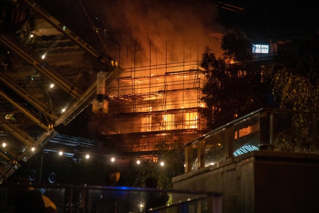 Fire at the Leonardo Building in Leeds City Centre last night.  (Photo: Mark Bickerdike)