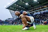 A moment of reflection for hat-trick hero Maika Sivo after Leeds Rhinos' 22-4 win against Castleford Tigers at AMT Headingley. Picture by Allan McKenzie/SWpix.com.