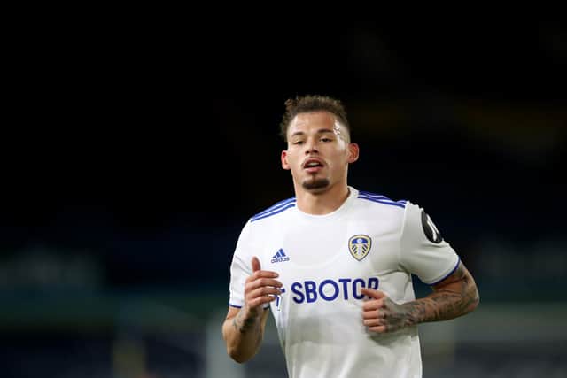 LEEDS, ENGLAND - NOVEMBER 22: Kalvin Phillips of Leeds United in action during the Premier League match between Leeds United and Arsenal at Elland Road on November 22, 2020 in Leeds, England.