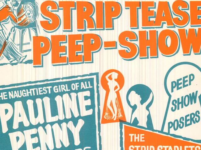 'She strips to conquer' Pauline Penny, billed as 'the naughtiest girl of all,' took star billing in this show at the Empire Theatre in August 1958. It also featured The Strip Starlets taking a lesson in 'strip teese'.