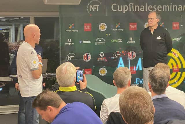 SPECIAL MEETING - The Leeds United Supporters Club of Scandinavia made a presentation to former head coach Marcelo Bielsa in Oslo.