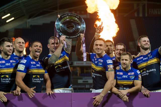 Leeds Rhinos are twoi wins away from lifting the Super League leaders' shield for the first time since 2015. Picture by Allan McKenzie/SWpix.com.