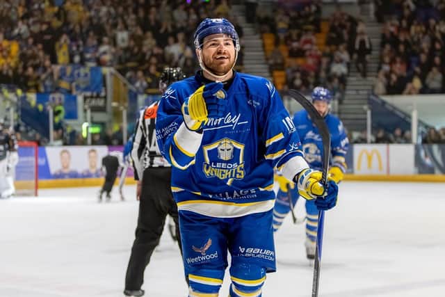TWO-GOAL HERO: Liam Peyton came up big in the NIHL National play-off final, scoring twice as Leeds Knights beat Hull Seahawks 5-3. Picture: Miles Tidman/Knights Media