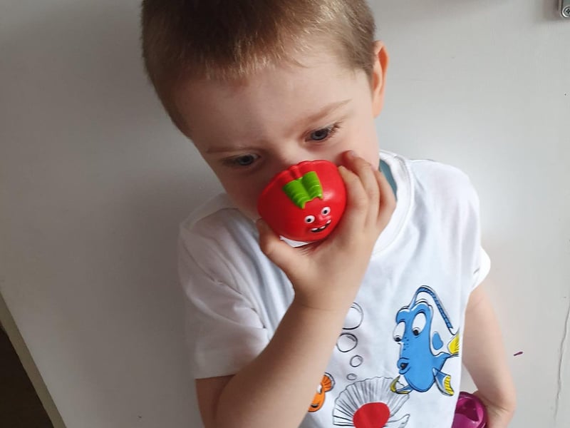Chloe Rochelle King writes: "My little boy Harley, aged three, in his Red Nose Day top and his red nose, which he had to hold because it was too big for his little nose!"