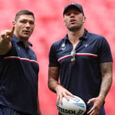 BIG CALL: Hull Kingston Rovers' captain Shaun Kenny-Dowall with Ryan Hall (left) pictured during Friday's Captains' Run at Wembley Stadium ahead of Saturday's Challenge Cup Final. Picture by Paul Currie/SWpix.com
