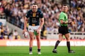 Referee Jack Smith with Jake Connor during Leeds Rhinos' 52-0 win against Huddersfield Giants at AMT Headingley two weeks ago. Picture by Alex Whitehead/SWpix.com.