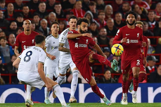 FAVOURITE: Liverpool's Mo Salah, centre, to score first in Monday night's clash against Leeds United at Elland Road. Photo by John Powell/Liverpool FC via Getty Images.