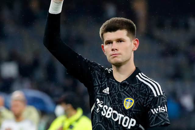 PERTH, AUSTRALIA - JULY 22: Illan Meslier of Leeds United acknowledges the crowd during the Pre-Season friendly match between Leeds United and Crystal Palace at Optus Stadium on July 22, 2022 in Perth, Australia. (Photo by James Worsfold/Getty Images)