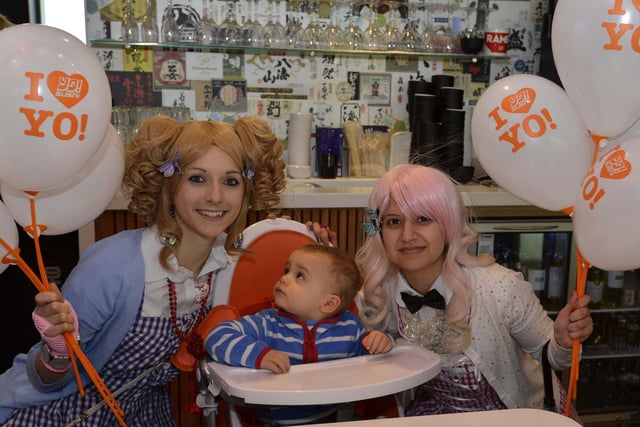 The new YO! Sushi opened. This young visitor met with two Japarrazi Girls, Natasha Southam, left and Nelle Choudry at the opening of the new restaurant. They are pictured with 17-month-old James Willimott who was at the restaurant launch with his mum and dad, Sarah and Paul from Meanwood.