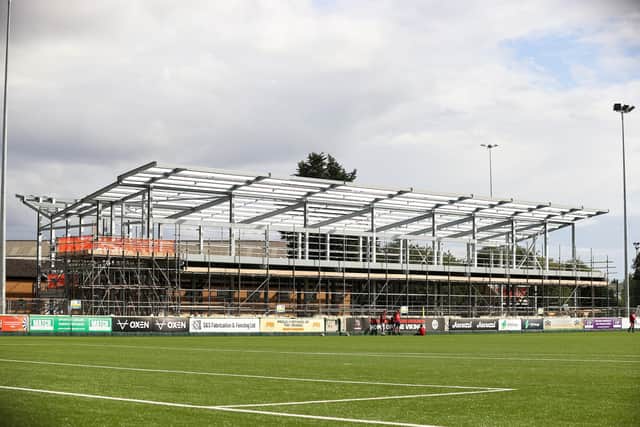 The new stand at Goole Vikings' Victoria Pleasure Ground seen under construction last season. Picture by Darren Greenhalgh/SWpix.com.