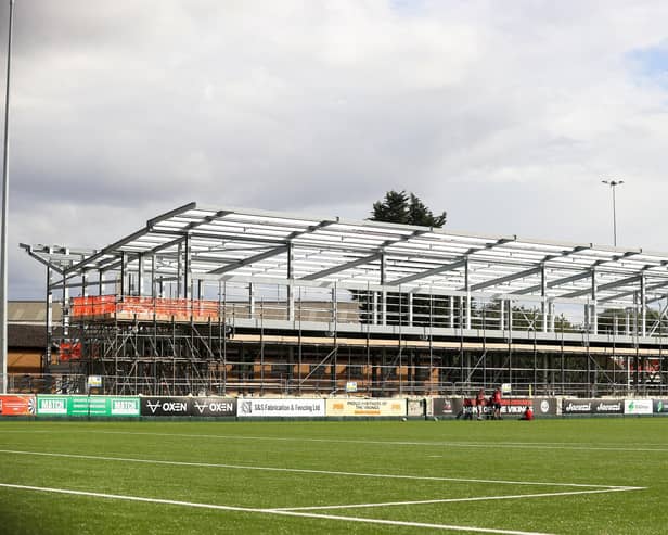 The new stand at Goole Vikings' Victoria Pleasure Ground seen under construction last season. Picture by Darren Greenhalgh/SWpix.com.