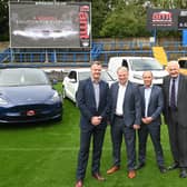 Rhinos' record naming rights deal with AMT Auto was revealed at Headingley on Thursday. From left-right: Rhinos commercial director Rob Oates, chief executive Gary Hetherington, AMT Auto managing director  Neil McGawley and club chairman Paul Caddick. Picture by Leeds Rhinos /Matthew Merrick Photography.