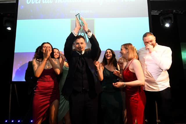 Winners of the Best Overall Restaurant of the Year, Chef Jono at V&V, celebrate during the Oliver Awards 2022 (Photo: Simon Hulme)