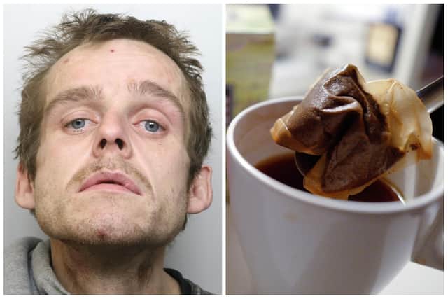 Ryan Woodhead was jailed for three years for burgling an elderly woman, whom he asked to make him a cup of tea while he searched her property.
