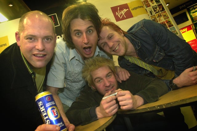 English rock band Terrorvision, pictured during a signing session for fans to promote their new record, at Virgin Megastore, in Leeds city centre.