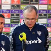 Translator Andres Clavijo and Marcelo Bielsa, Manager of Leeds United. (Photo by Alex Davidson/Getty Images)